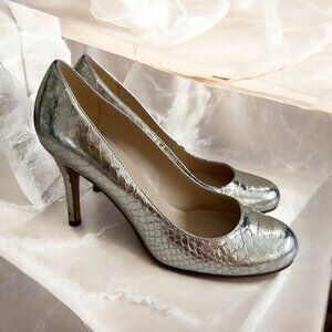KATE SPADE Light Gold Metallic Leather Round Toe Heels Size 8